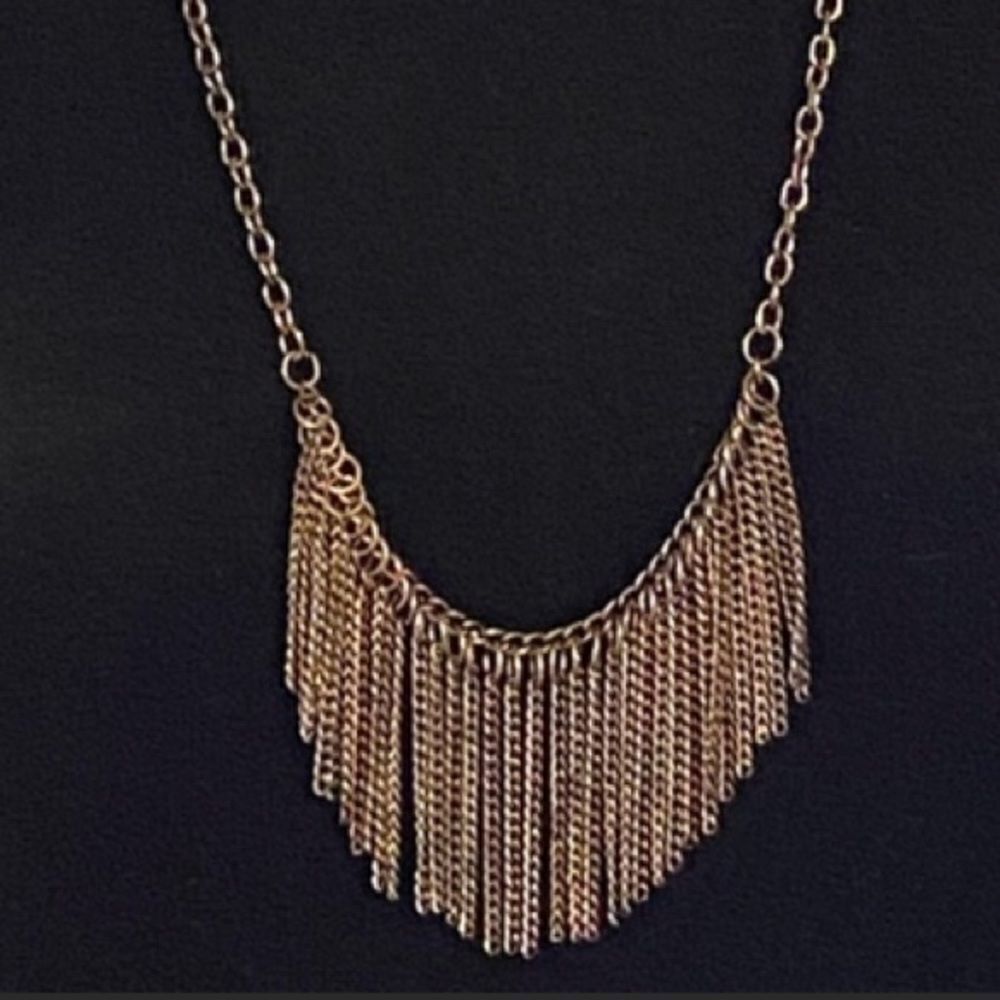 Gold Cascading Fringe Statement Necklace Long Adjustable Chain Fashion Jewelry